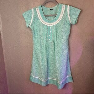 Mint Green Lace Dress with White Accents vintage style M